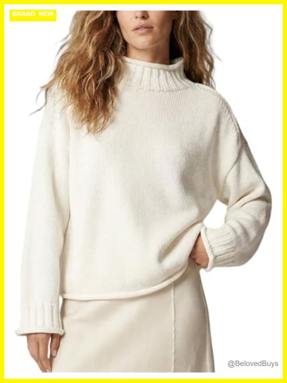 Oversized Chunky Cable Knit Rollneck Sweater Cotton Acrylic Pullover